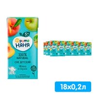 Сок ФрутоНяня Яблоко-персик 0.2 литра, 18 шт. в уп.