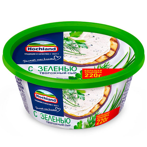 Сыр Hochland творожный с зеленью 60% БЗМЖ 220 гр