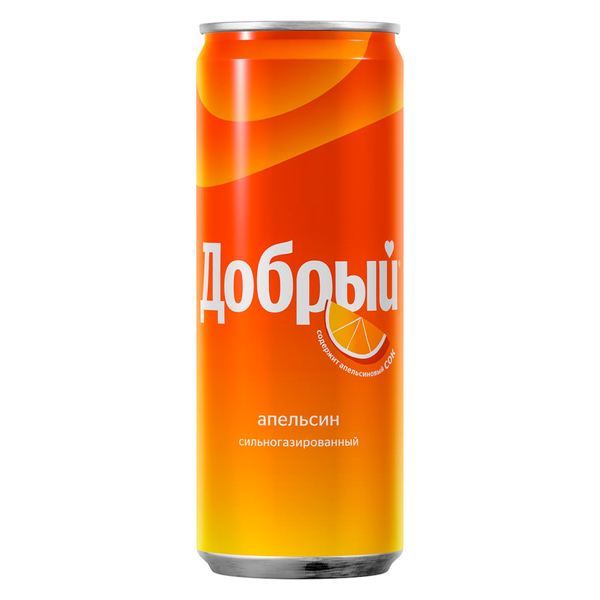 Напиток Добрый Апельсин 0.33 литра, сильногазированный, ж/б, 12 шт. в уп Напиток Добрый Апельсин 0.33 литра, сильногазированный, ж/б, 12 шт. в уп. - фото 1