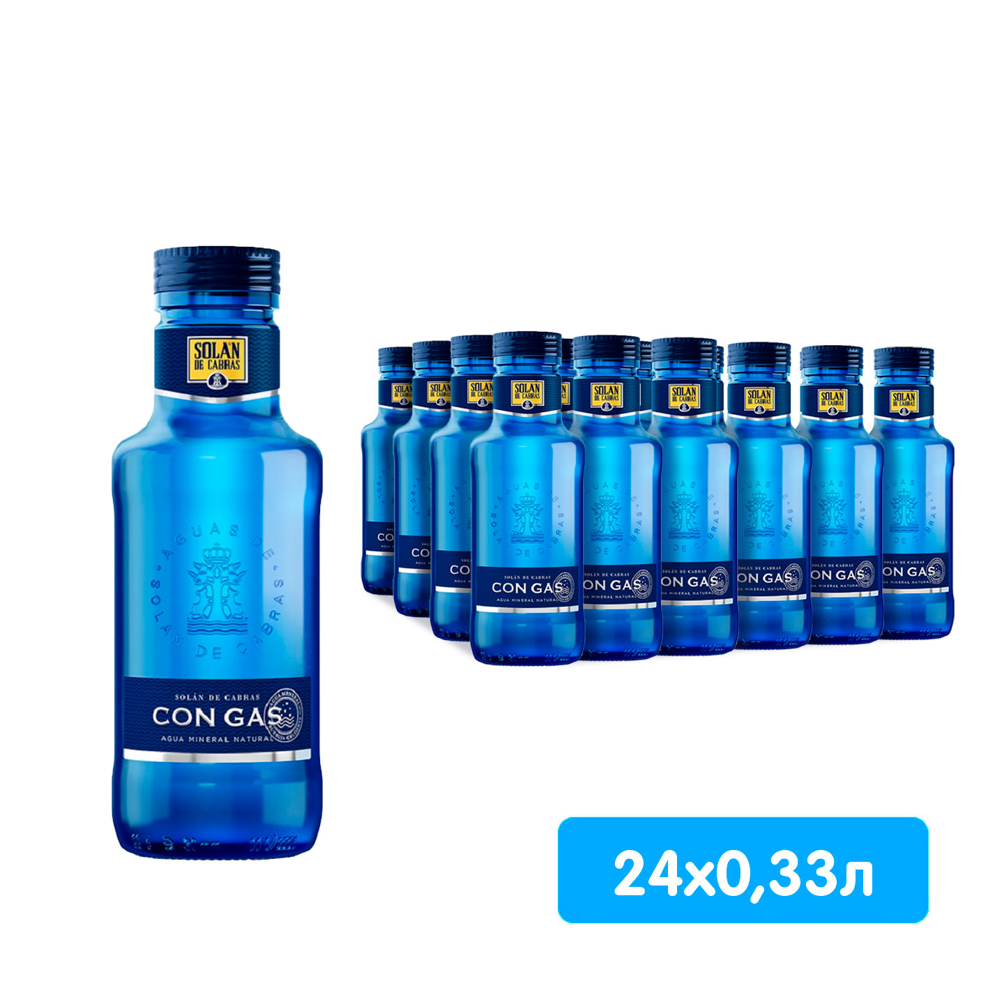 Вода Solan de Cabras 0,33 литра, газ, стекло, 24 шт. в уп.