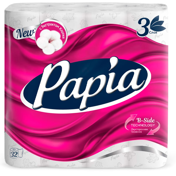 Туалетная бумага Papia белая 3 слоя (32шт)