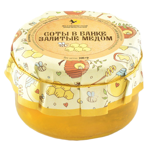 Соты в банке залитые медом Разнотравье луговое Мед и Конфитюр 300 гр