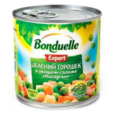 Горошек Bonduelle зеленый в овощном салате маседуан 400 гр