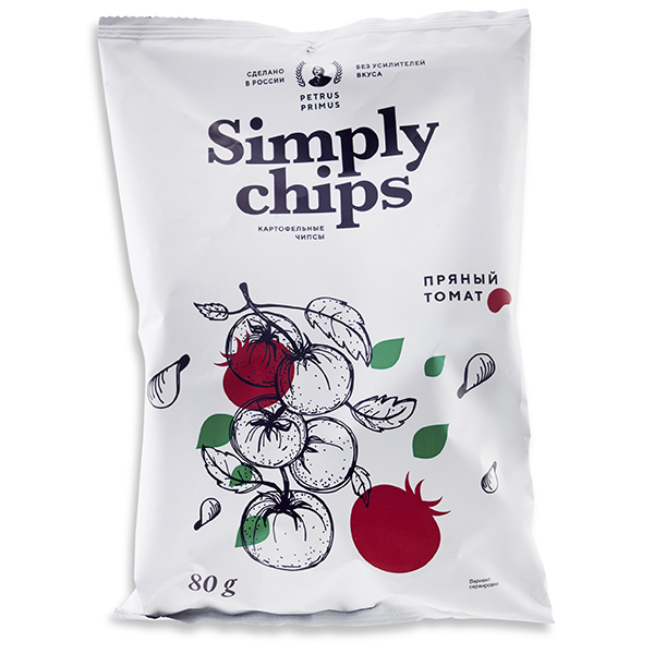 Чипсы Petrus Primus Simply Chips Пряный томат 80 гр