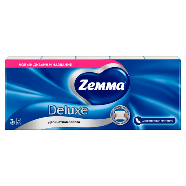 Носовые платочки Zemma Deluxe без аромата 3 слоя (10х10 шт)