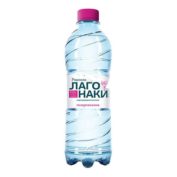 Вода Родники Лаго-Наки питьевая 0.5 литра, газ, пэт, 12 шт. в уп.