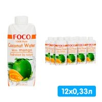 Кокосовая вода с манго Foco 0.33 литра, без газа, тетра-пак, 12 шт. в уп.