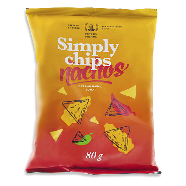 Чипсы Начос Petrus Primus Simply chips Острый томат 80 гр