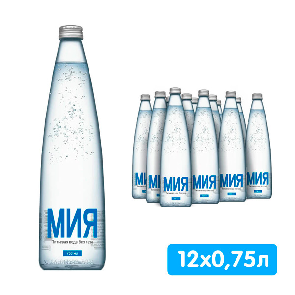 Вода Мия 0,75 литра, без газа, стекло, 12 шт. в уп