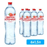 Вода Святой Источник со вкусом клубники 1.5 литра, без газа, пэт, 6 шт. в уп.