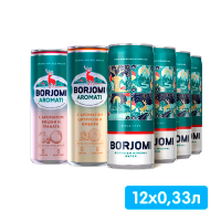 Микс «Боржоми» 0.33 литра, газ, ж/б, 12 шт. в уп.