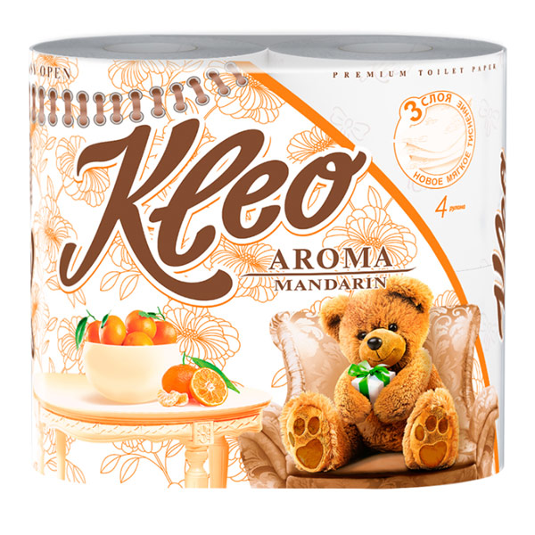 Туалетная бумага Kleo Aroma мандарин 3 слоя (4 шт)