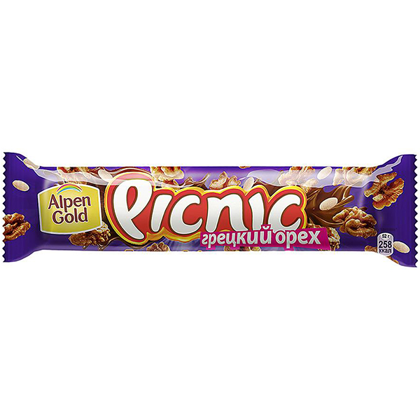 Шоколадный батончик Picnic Грецкий орех и арахис 52 гр