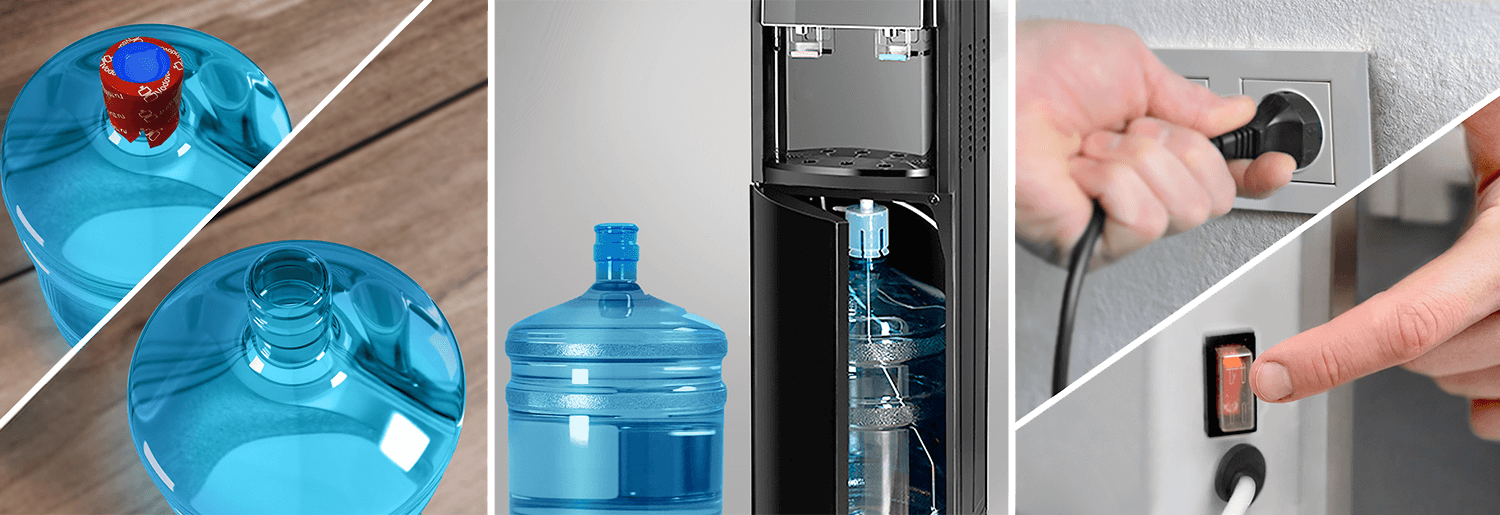 Как устанавливать новую бутыль в кулер с нижней загрузкой