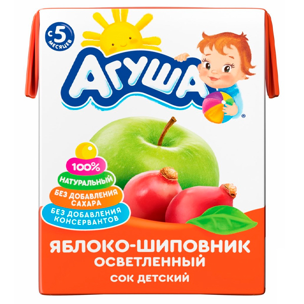 Сок Агуша яблоко-шиповник 0,2 литра, 18 шт. в уп.