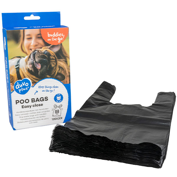 Пакеты для уборки за собакой Duvo+ с ручками чёрные 35х19 см 80 шт