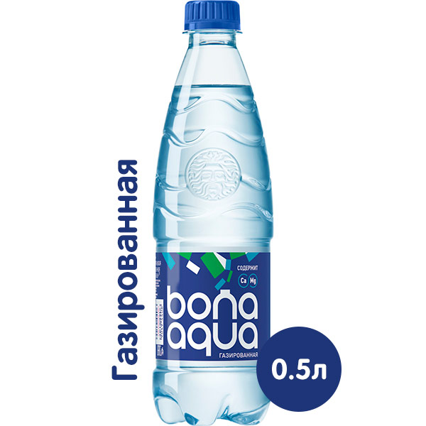 Вода BonAqua / БонАква 0.5 литра, газ, пэт, 24 шт. в уп.