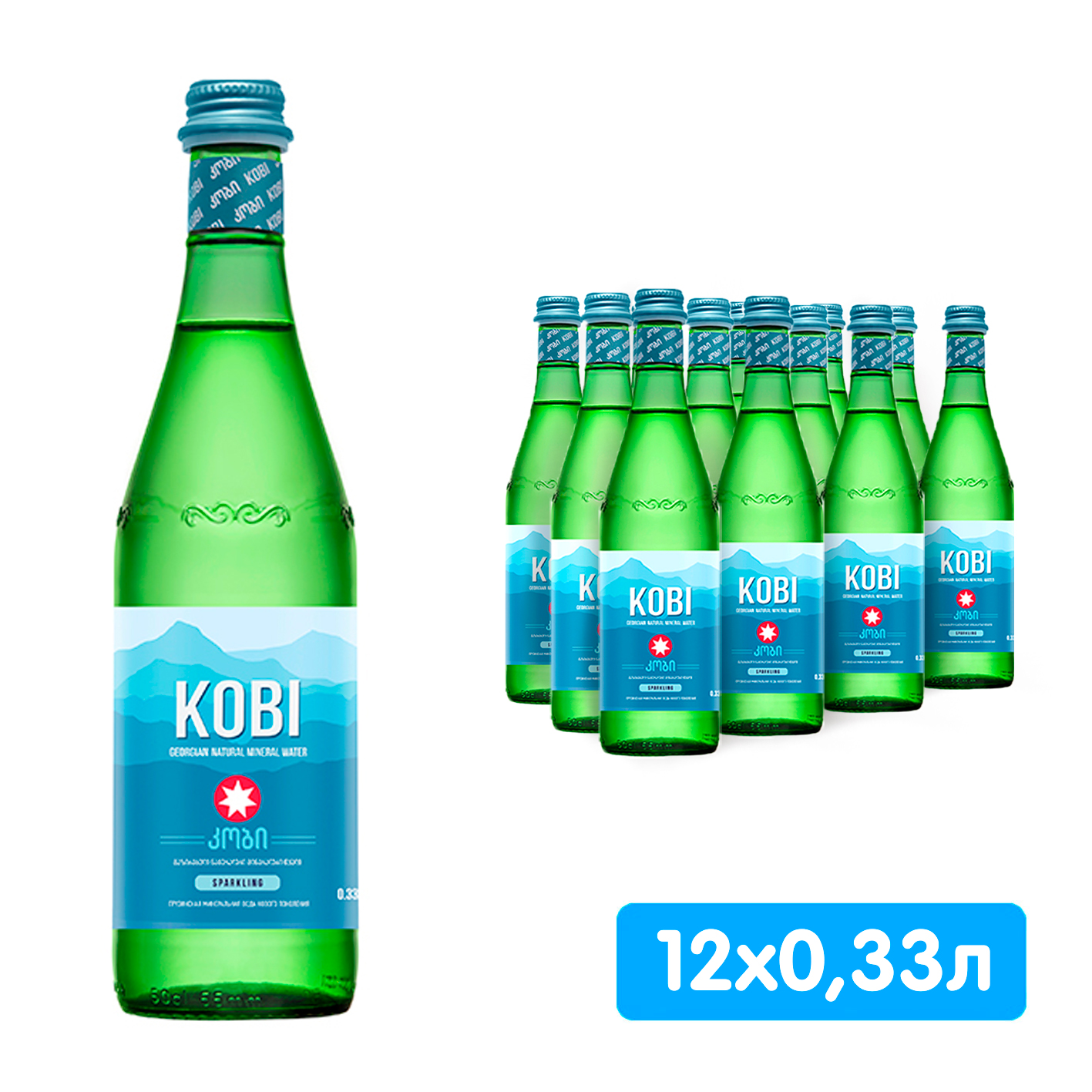 Вода лечебно-столовая Kobi 0.33 литра, газ, стекло, 12 шт. в уп.