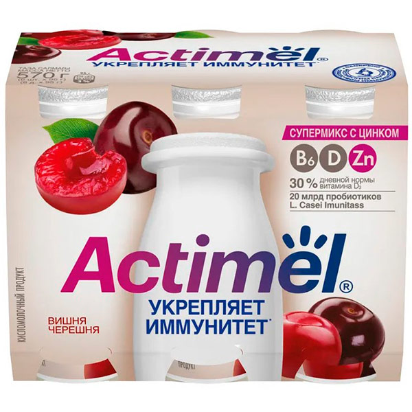 Кисломолочный продукт Actimel вишня-черешня 1,5% БЗМЖ 6шт х 95 гр