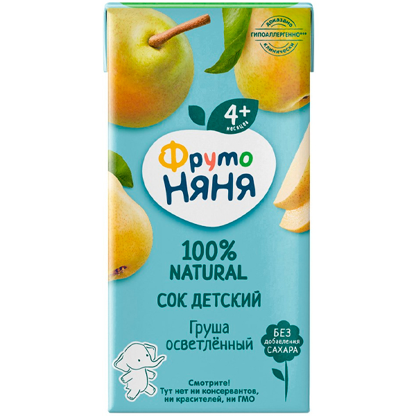 Сок ФрутоНяня груша осветлённый 0.2 литра, 18 шт. в уп.