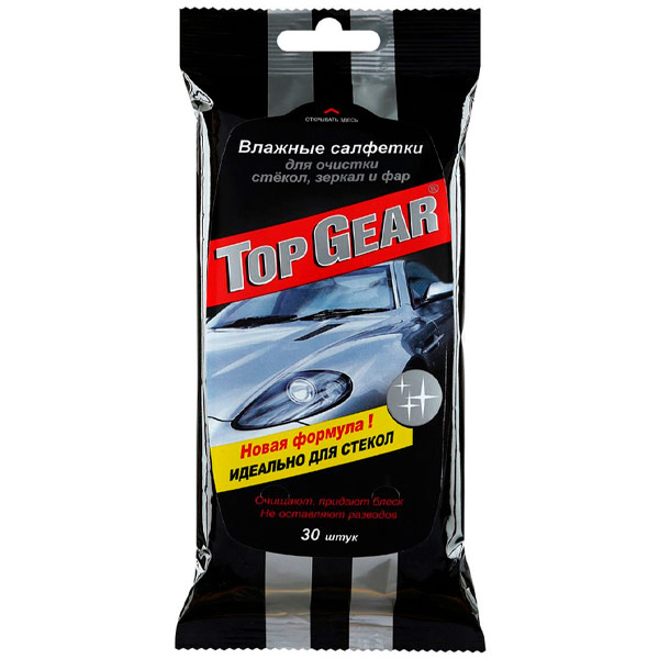 Автомобильные влажные салфетки TOP GEAR для стекол 30шт (1шт)
