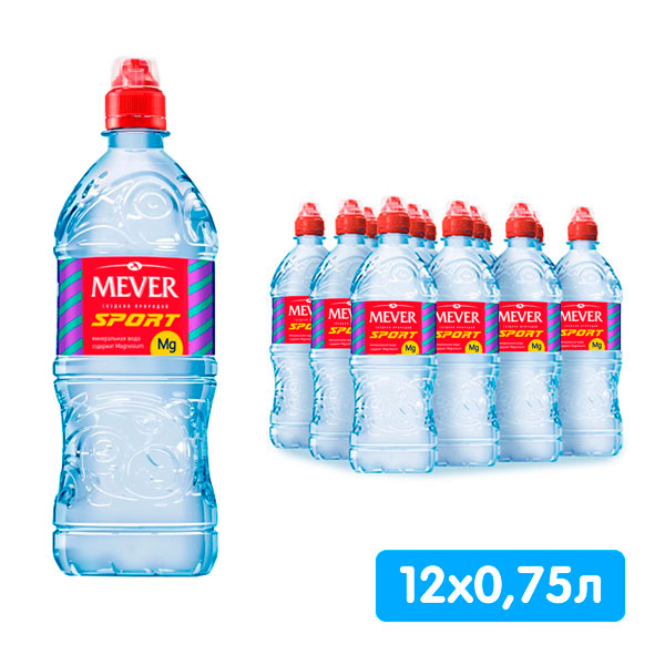 Вода Mever 0.75 литра, спорт, без газа, пэт, 12 шт. в уп. Вода Mever 0.75 литра, спорт, без газа, пэт, 12 шт. в уп.