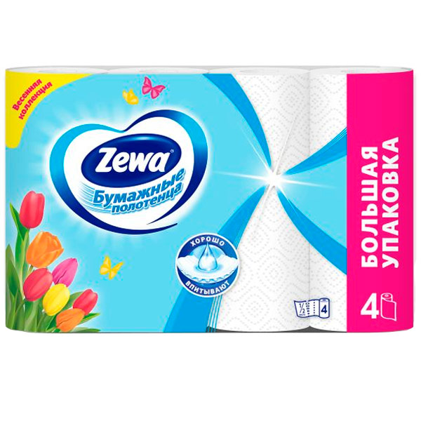 Бумажные полотенца Zewa белые 2 слоя (4 шт) Бумажные полотенца Zewa белые 2 слоя (4 шт)